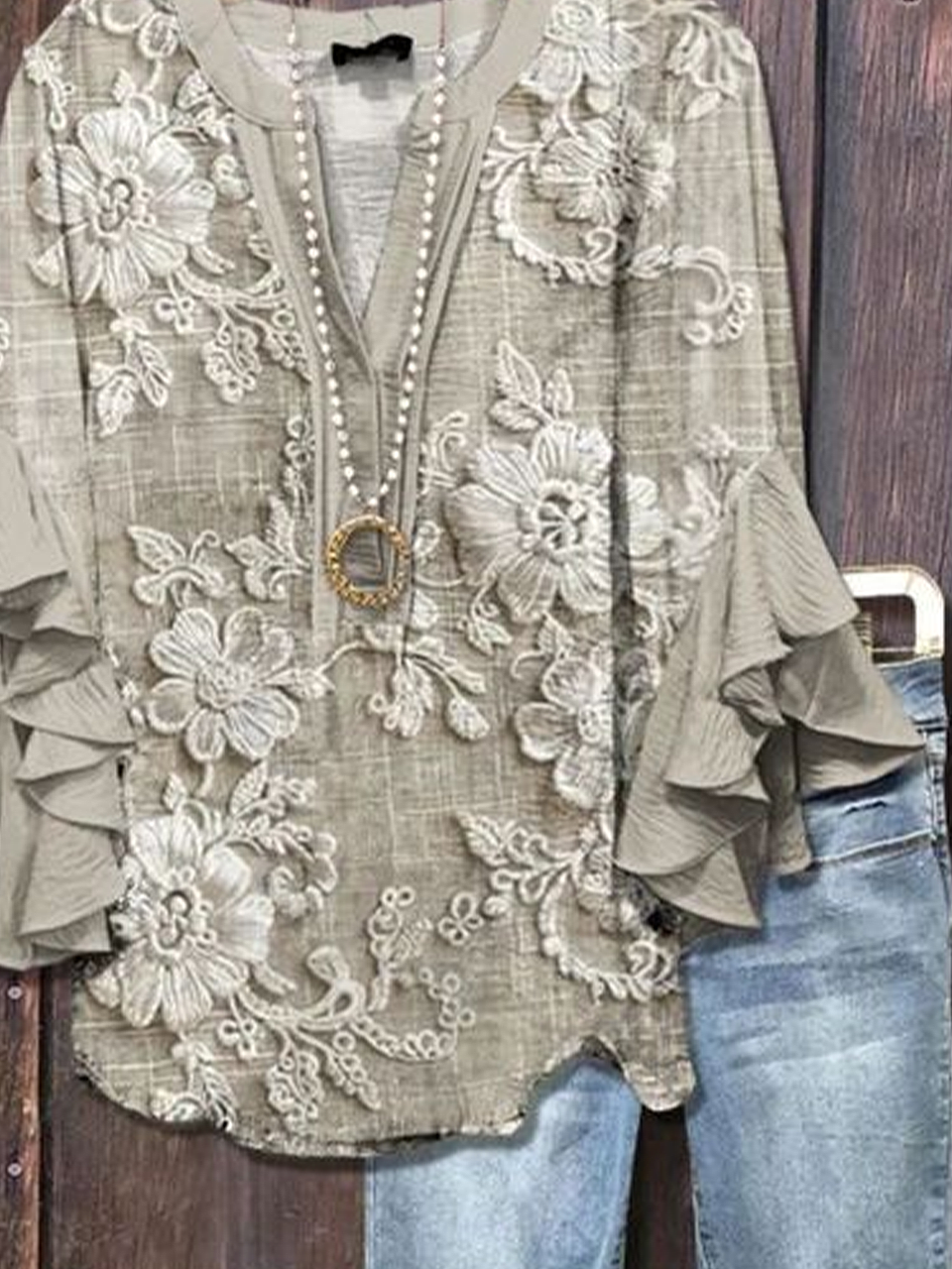 Women's Floral Ruffle Sleeve Top