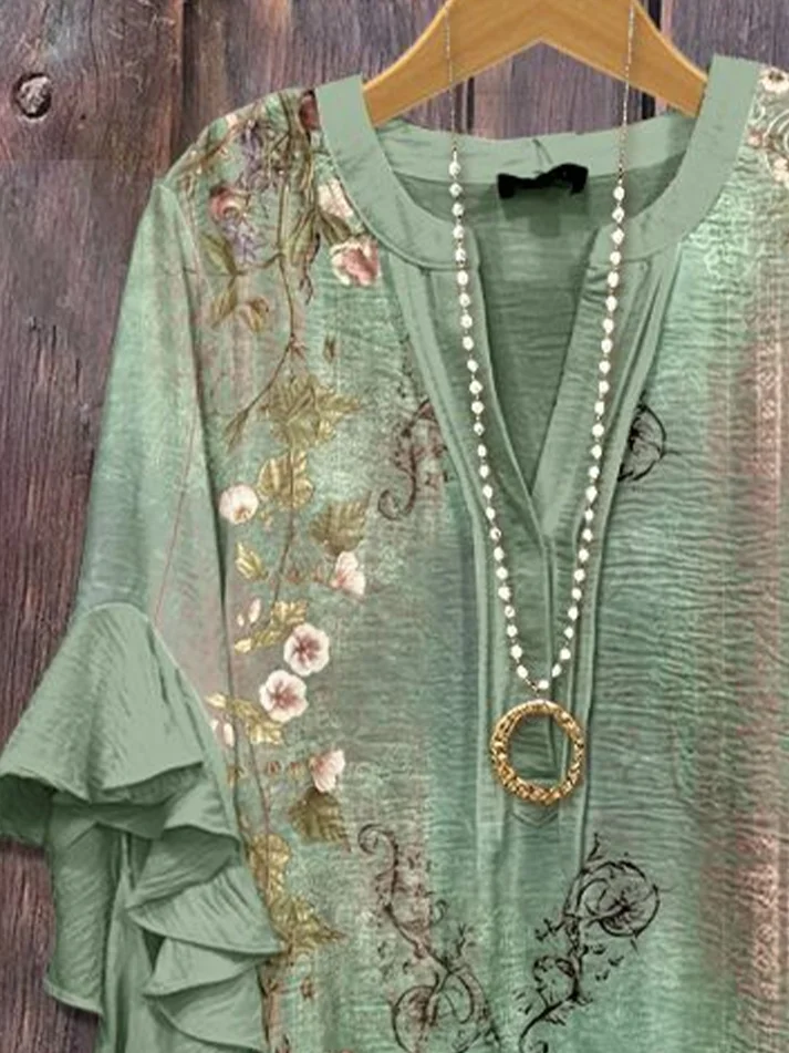 Women's Floral Ruffle Sleeve Top