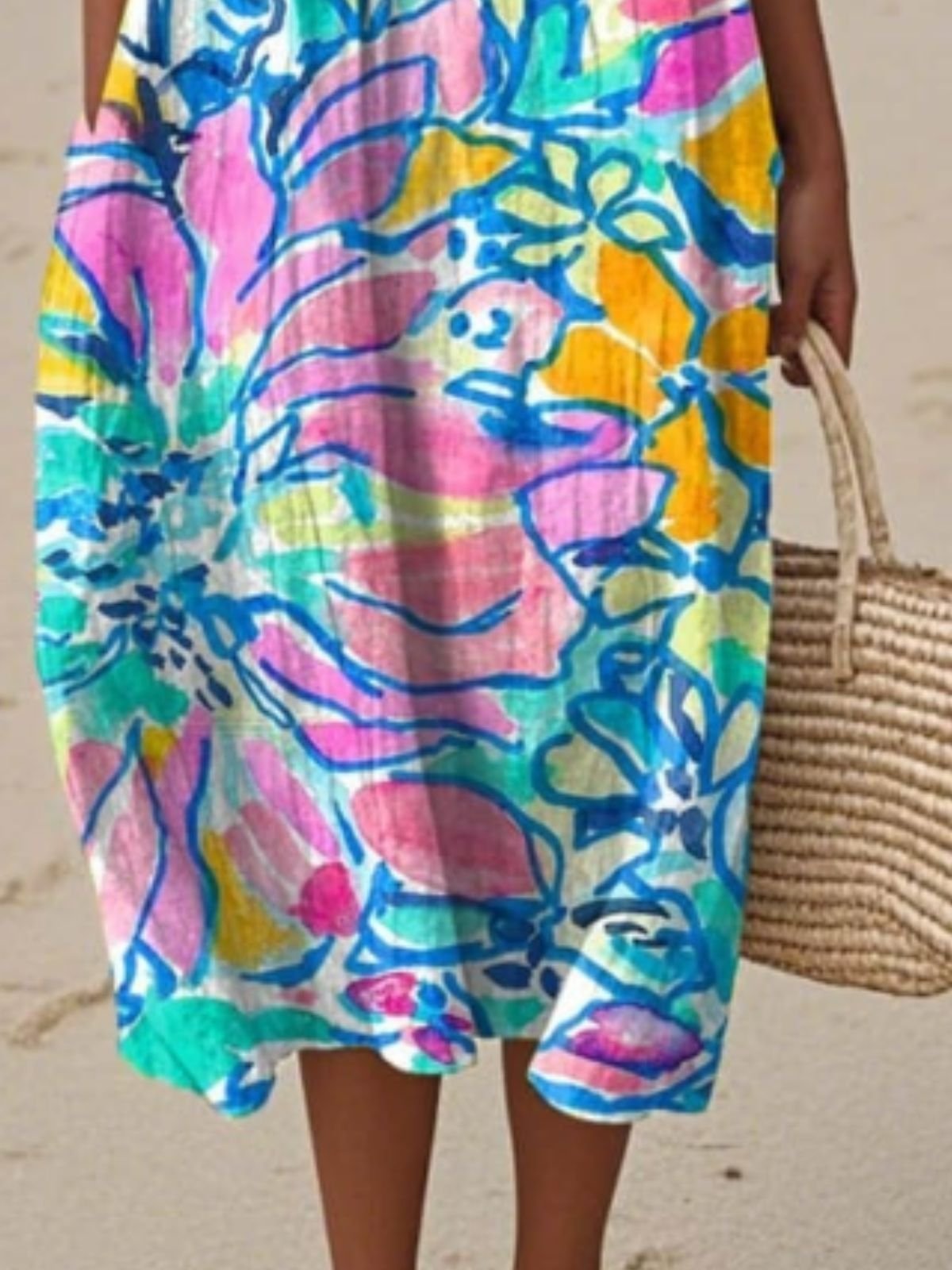 Regular Fit Crew Neck Painting Casual Dress With No