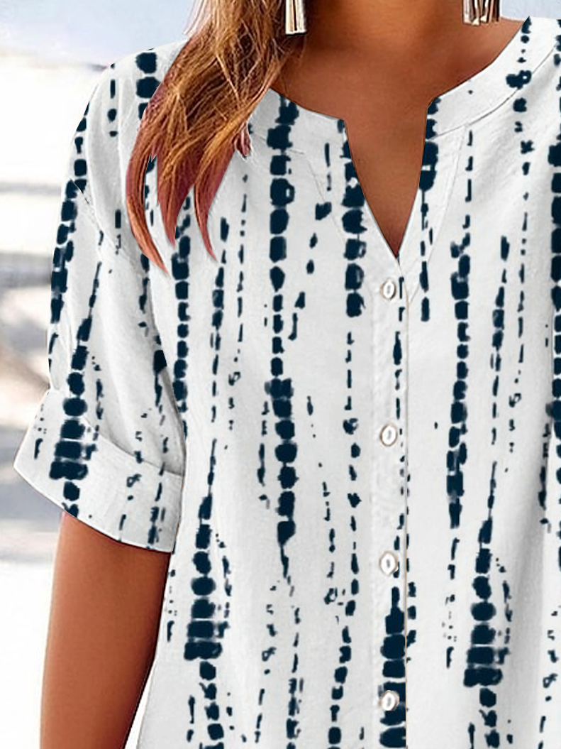 Women's Abstract Stripe Print Casual Short Sleeve Shirt