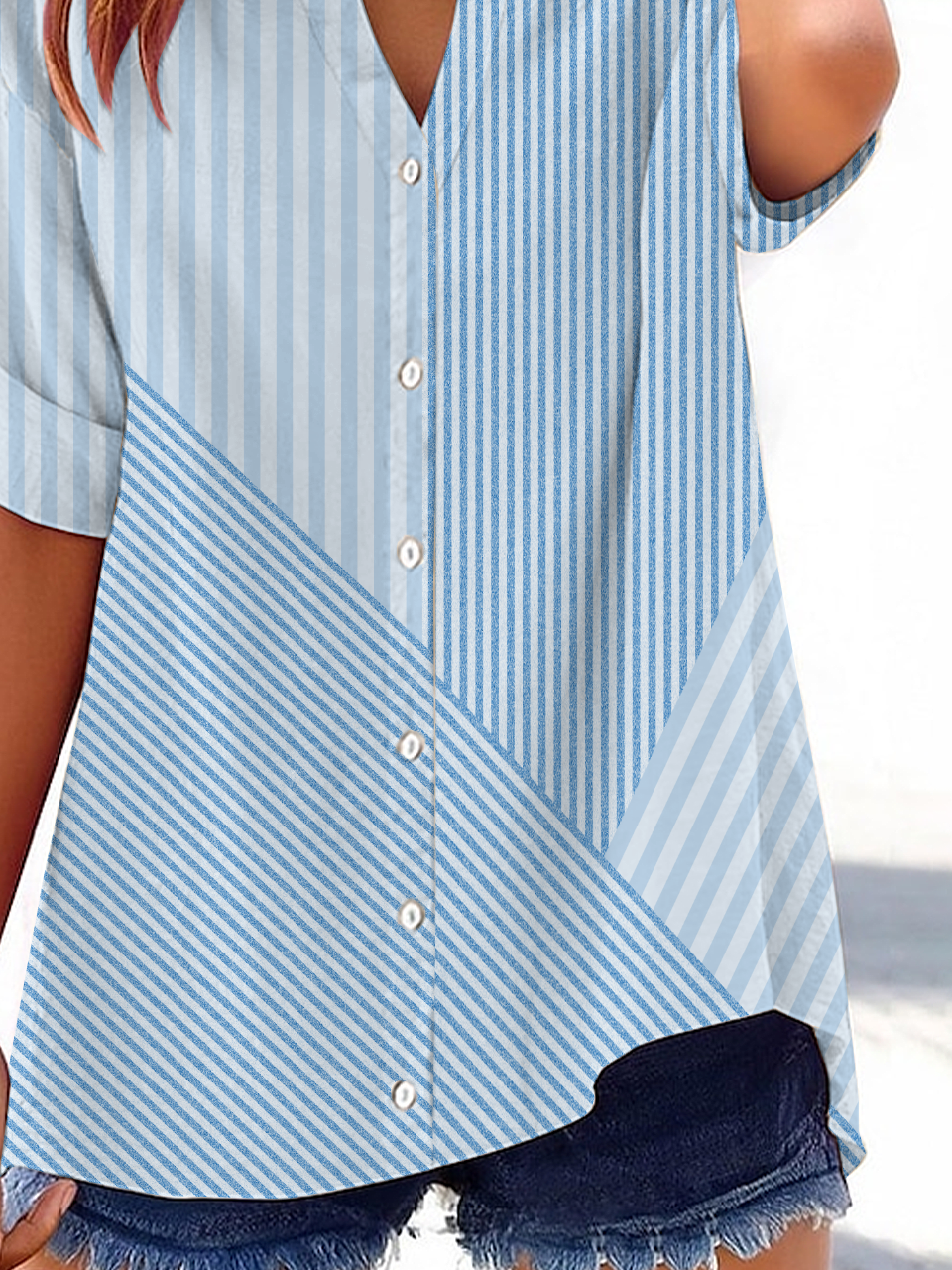 Women's Striped Printed Casual Short Sleeve Shirt