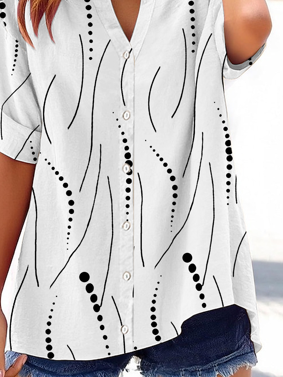 Women's Striped Printed Casual Short Sleeve Shirt