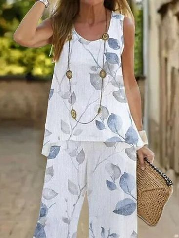 Women's Floral Print Casual Vest and Pants Two-Piece Set