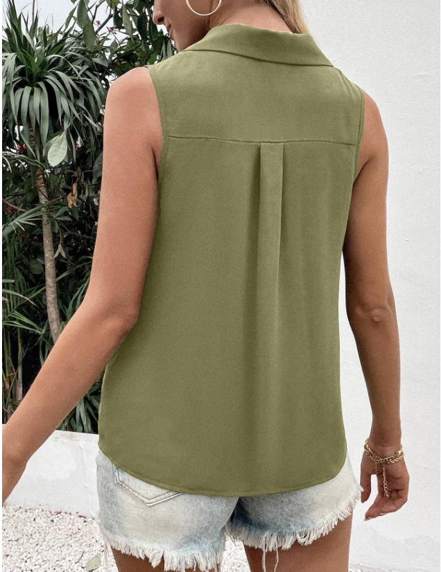 Women's Sleeveless Tank Top Summer White Plain Buckle Stand Collar Daily Going Out Simple Top