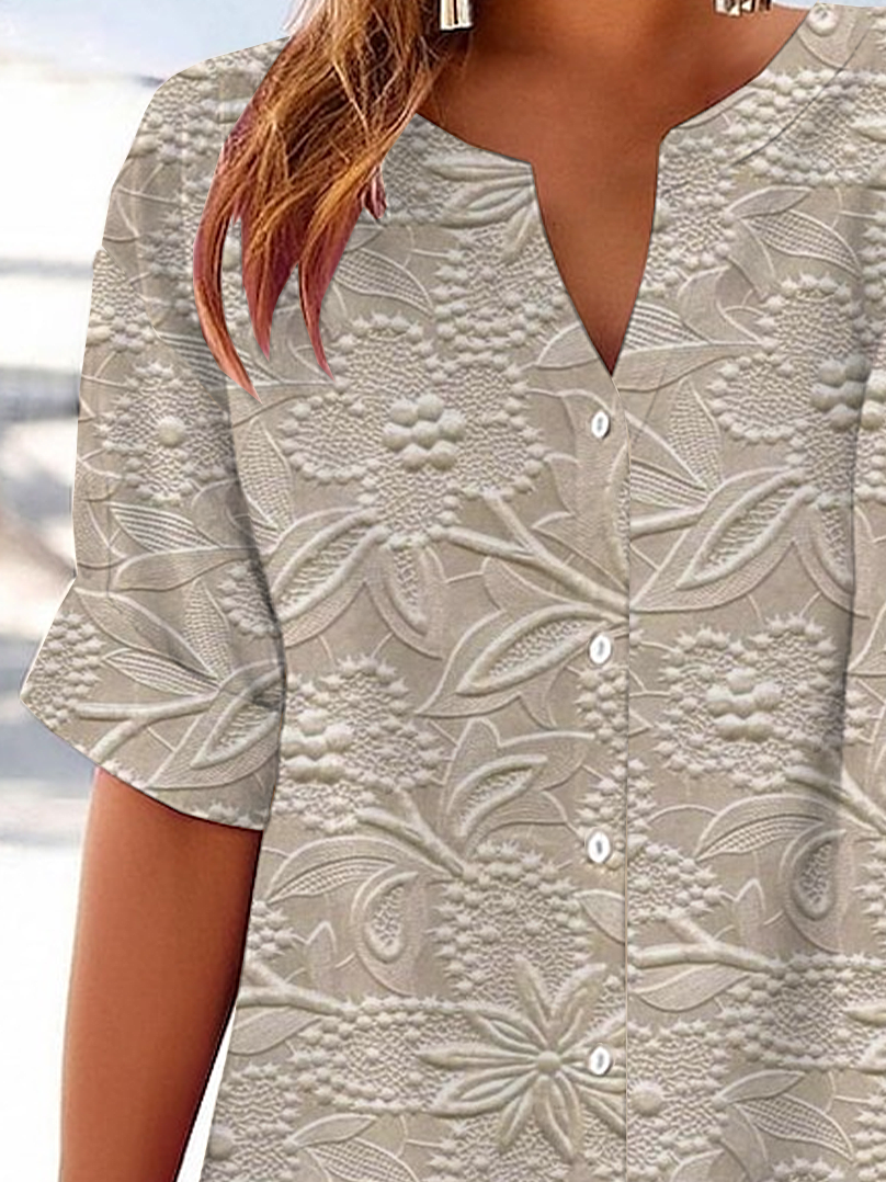 Women's Floral Print Casual Short Sleeve Shirt