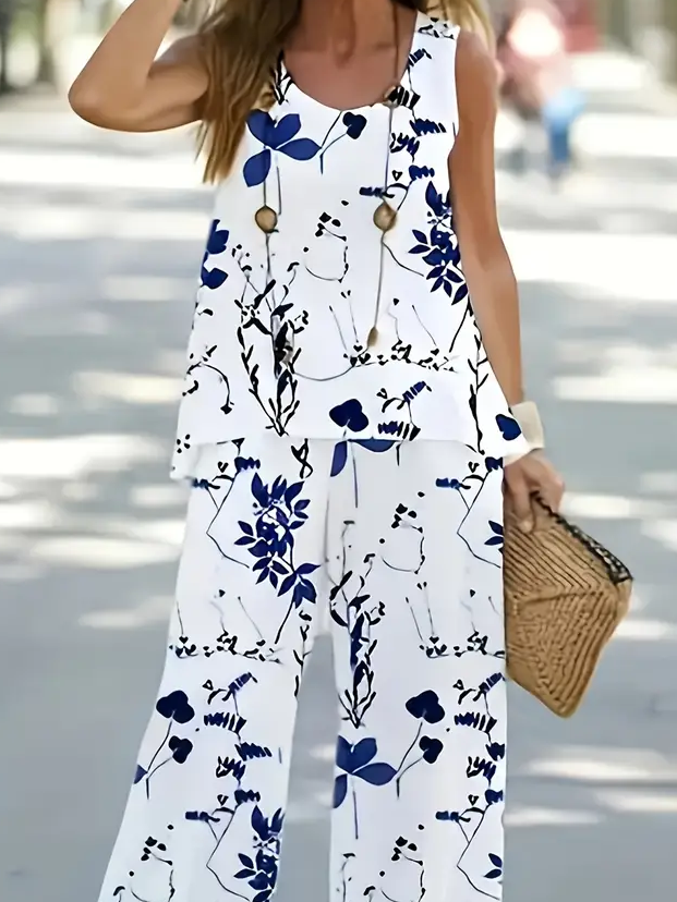 Women's Floral Print Casual Vest and Pants Two-Piece Set