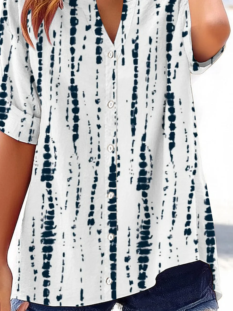 Women's Abstract Stripe Print Casual Short Sleeve Shirt