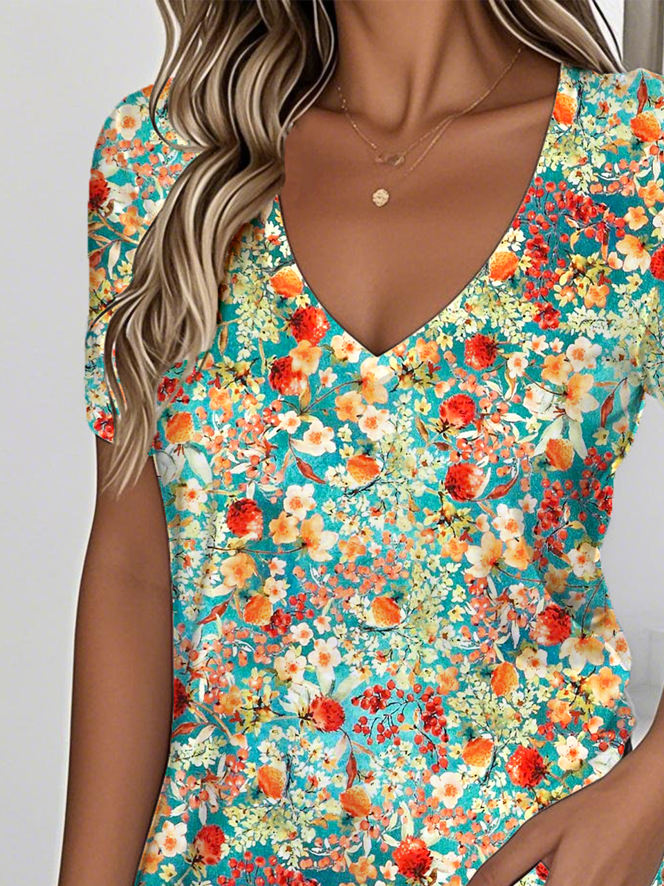 Casual Botanical Pattern Loose Jersey T-Shirt