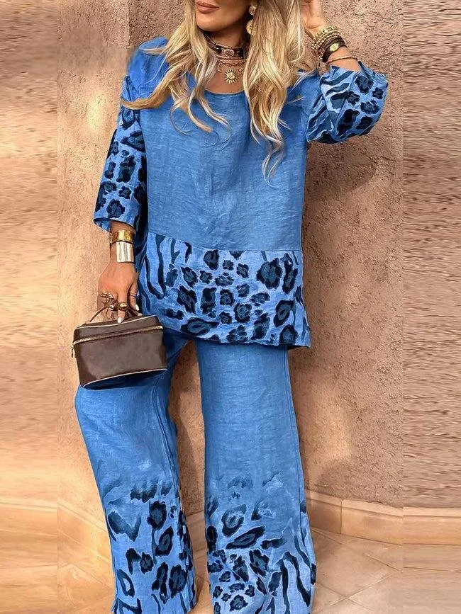 Casual Gradient Pattern Crew Neck Two-Piece Set