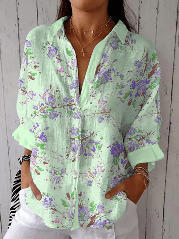 Loose Casual Botanical Pattern Shirt
