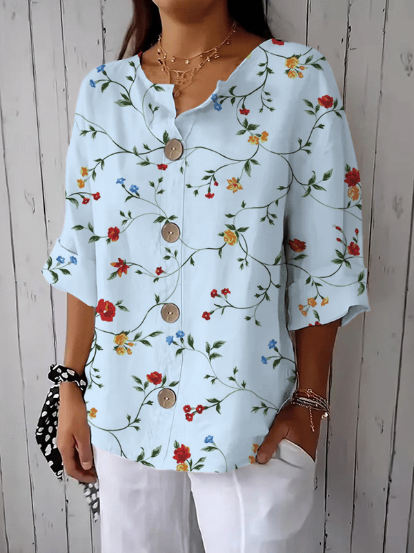 Vintage Stand Collar Floral Loose Shirt