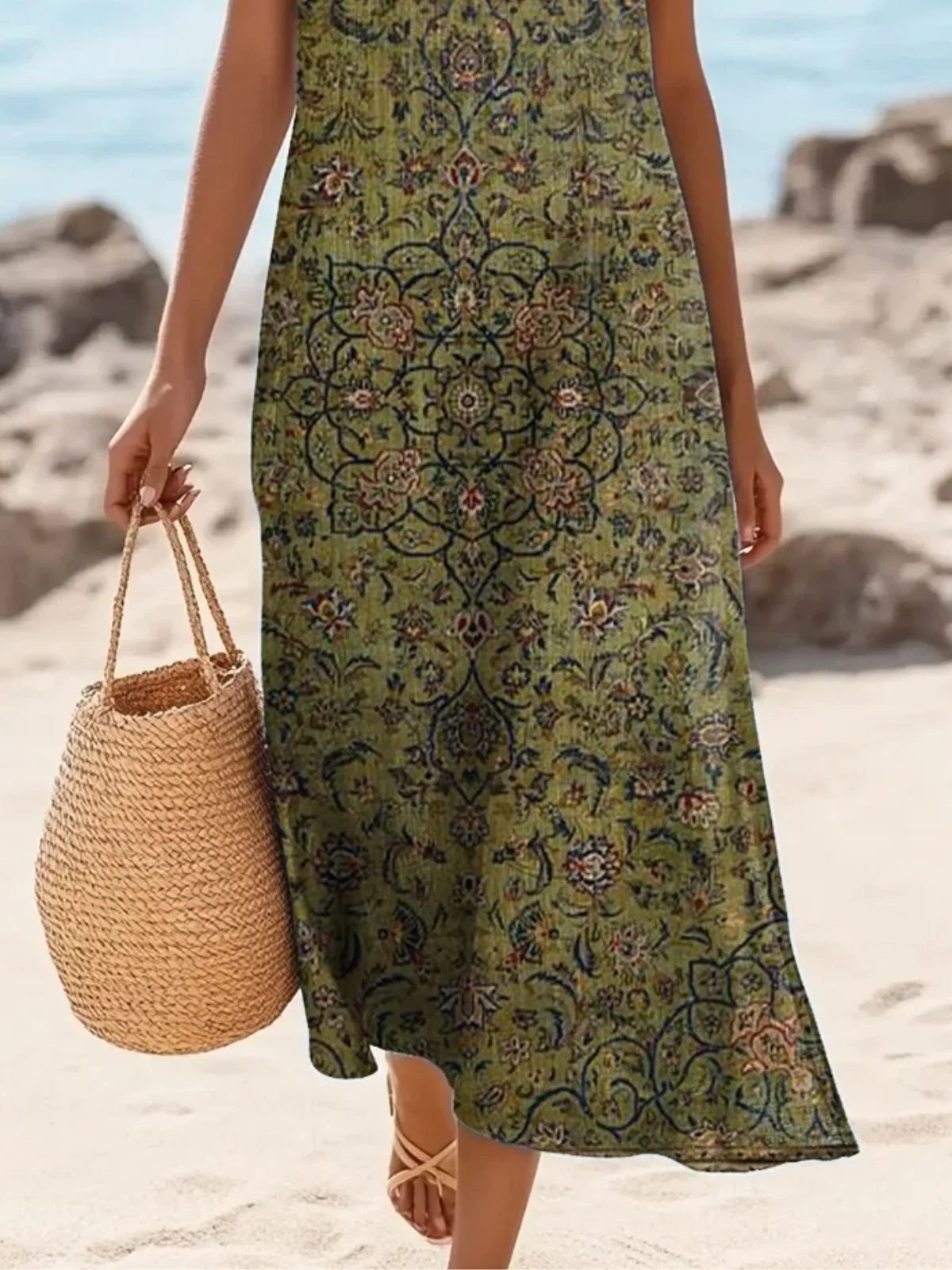 Simple Regular Fit Crew Neck Dress With No