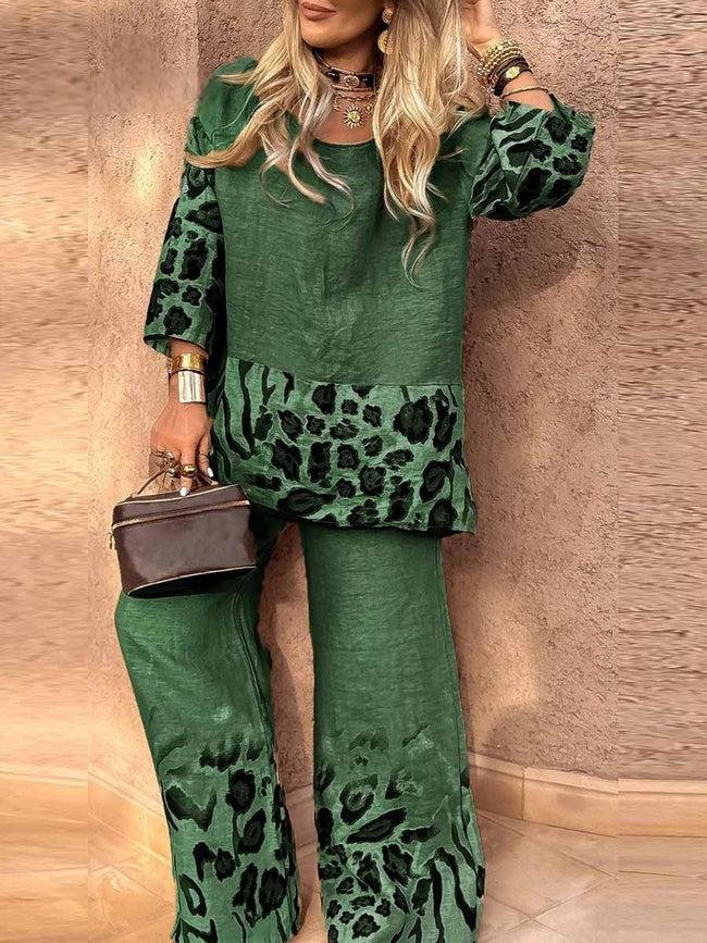 Casual Gradient Pattern Crew Neck Two-Piece Set