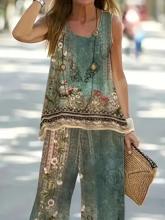 Women's Floral Print Vest Pants 2-Piece Set