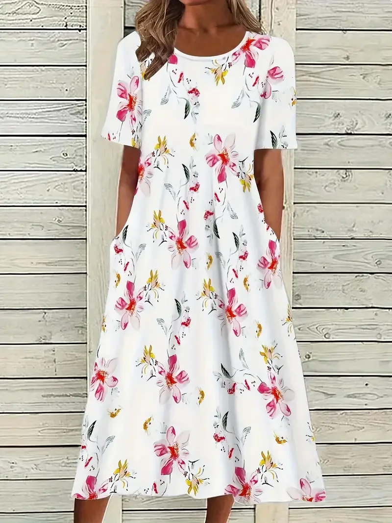 Women's Floral Print Crew Neck Dress