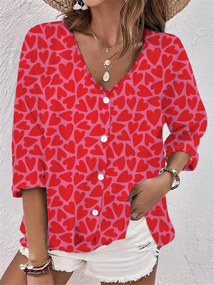 Women's Three Quarter Sleeve Blouse Spring/Fall Aqua Landscape Print Printing V Neck Daily Going Out Casual Top