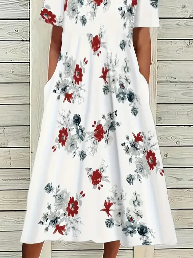 Women's Floral Print Crew Neck Dress