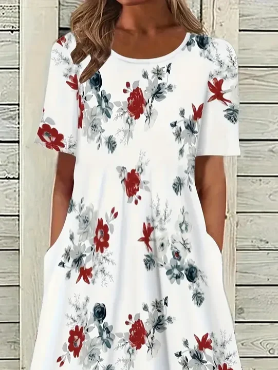 Women's Floral Print Crew Neck Dress