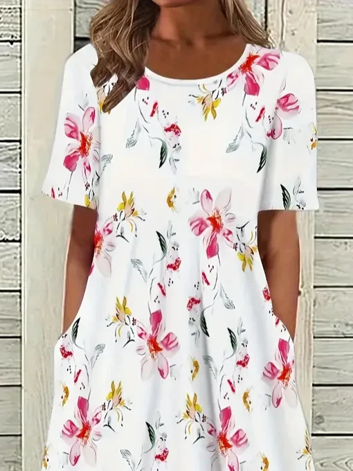 Women's Floral Print Crew Neck Dress