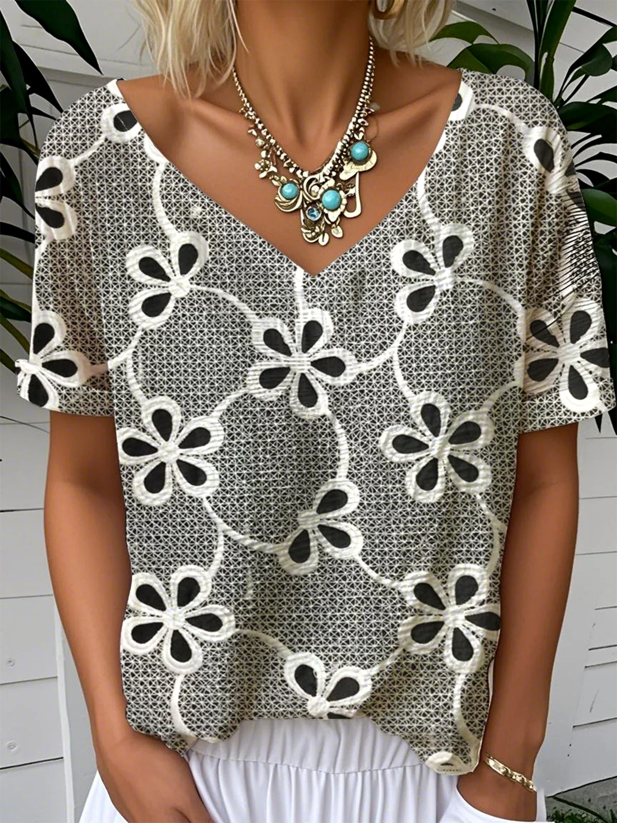 Loose Jersey Casual V Neck T-Shirt