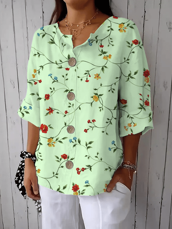 Vintage Stand Collar Floral Loose Shirt
