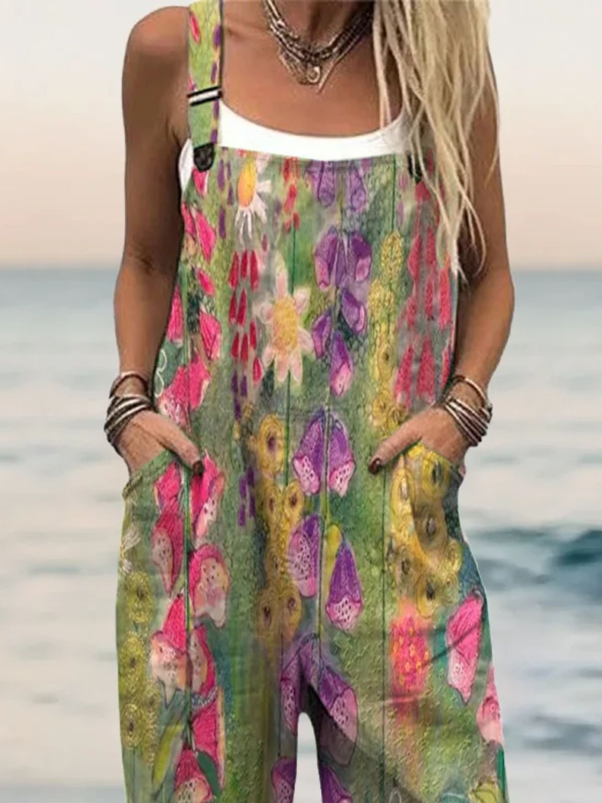 Square Neck Cotton And Linen Floral Ethnic Jumpsuit