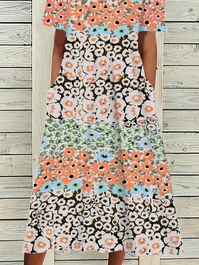 Women's Floral Print Crew Neck Dress