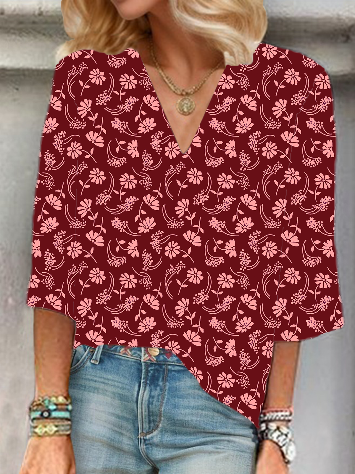 Plants Shawl Collar Casual Cotton Blouse