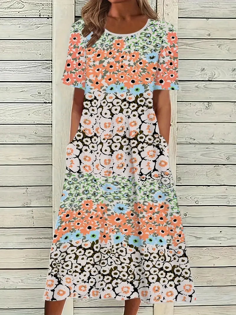 Women's Floral Print Crew Neck Dress