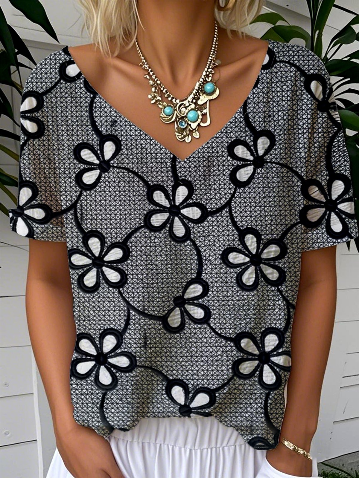 Loose Jersey Casual V Neck T-Shirt