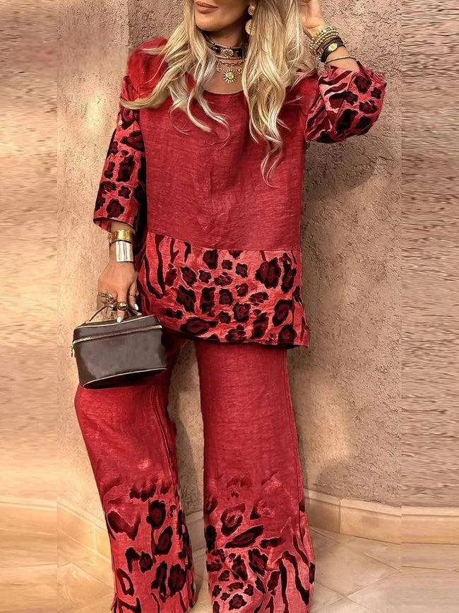 Casual Gradient Pattern Crew Neck Two-Piece Set