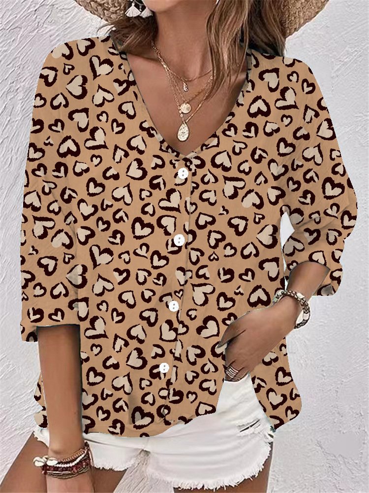 Women's Three Quarter Sleeve Blouse Spring/Fall Aqua Landscape Print Printing V Neck Daily Going Out Casual Top