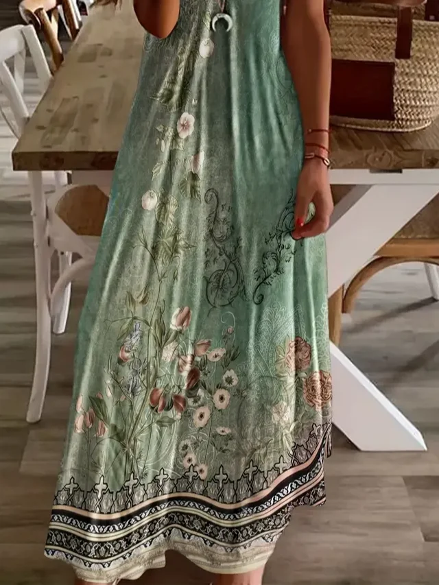 Women's Floral Print V-Neck Short Sleeve Casual Dress