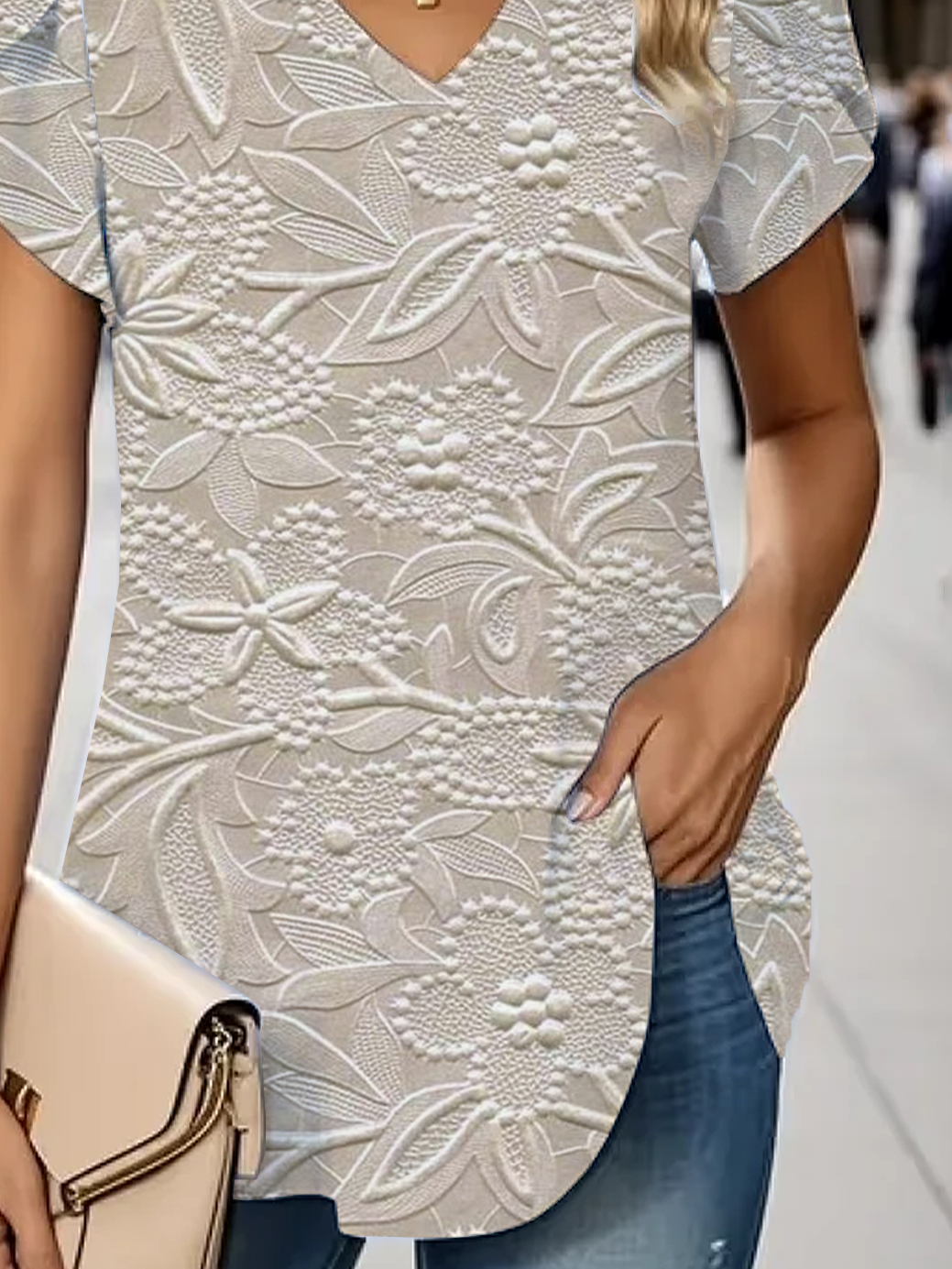 Women's Floral Print Casual V-Neck Short Sleeve T-Shirt