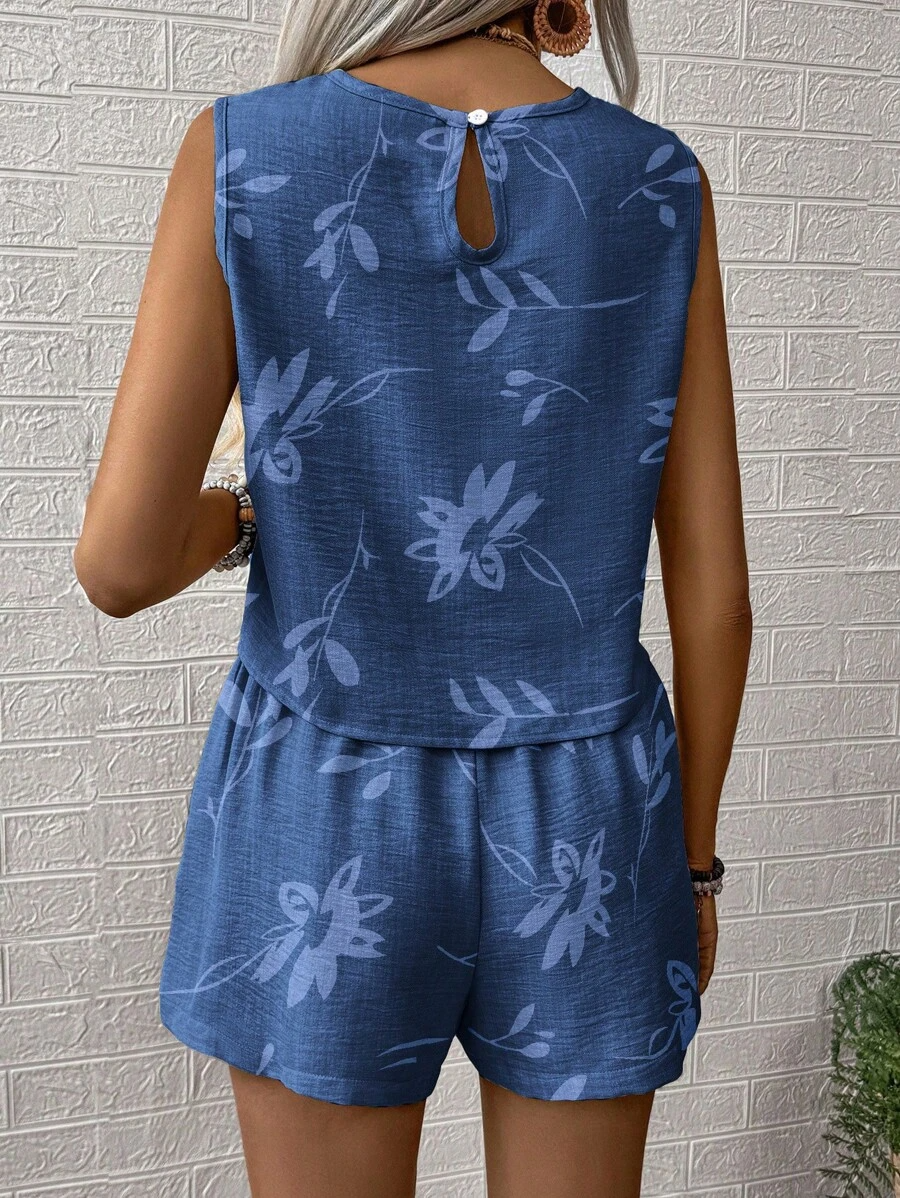 Floral Loose Crew Neck Vintage Two-Piece Set