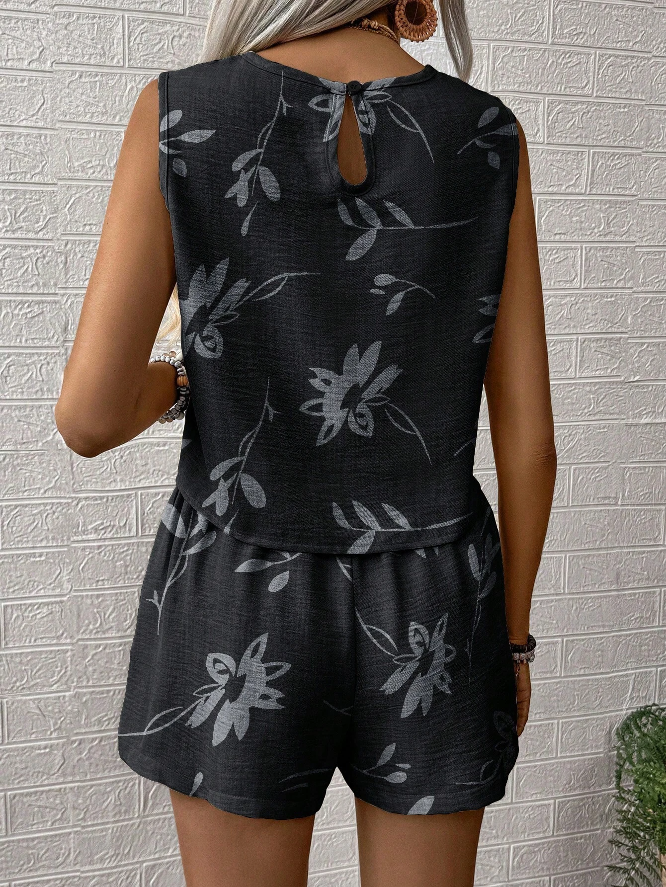 Floral Loose Crew Neck Vintage Two-Piece Set