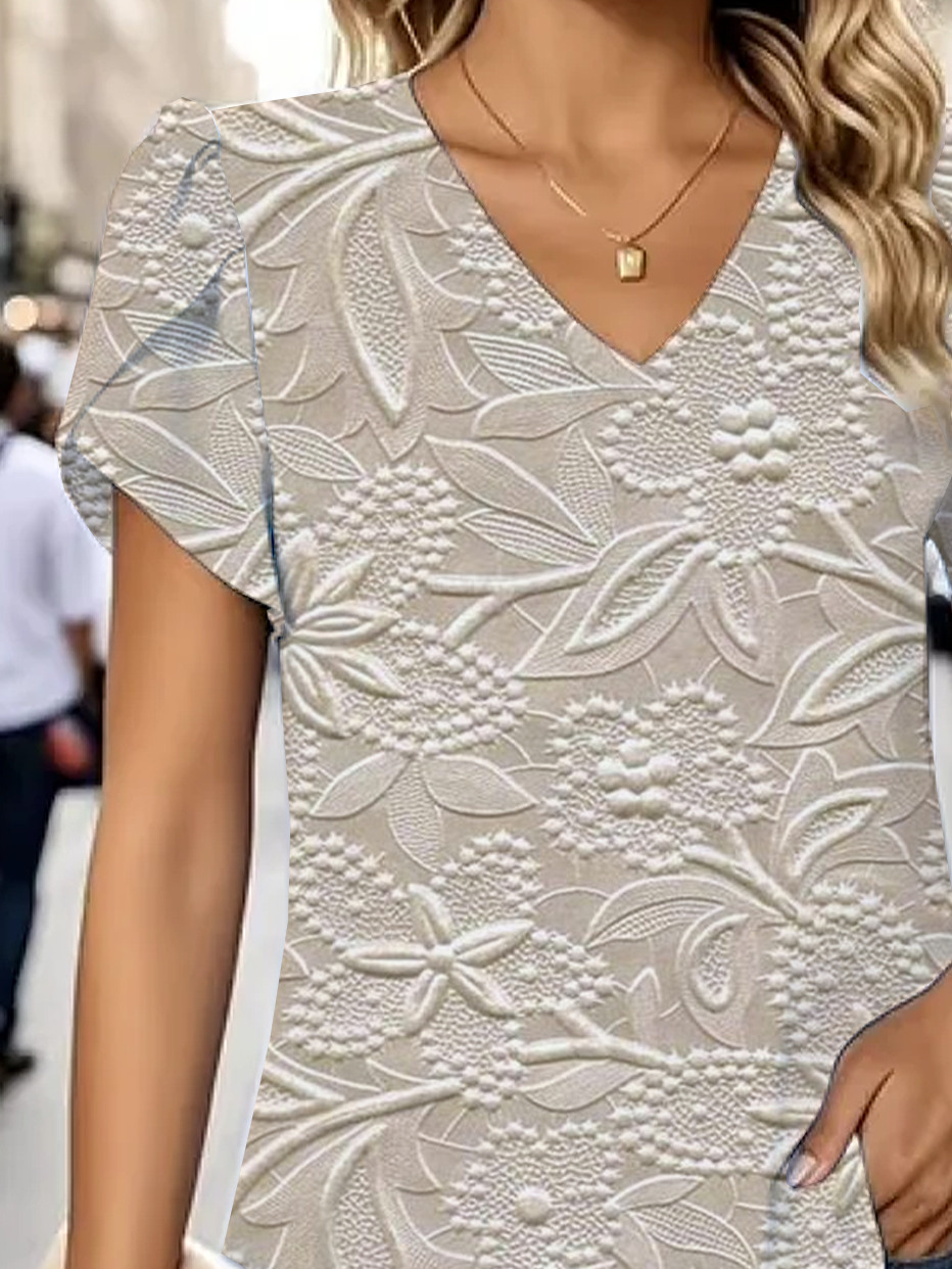 Women's Floral Print Casual V-Neck Short Sleeve T-Shirt