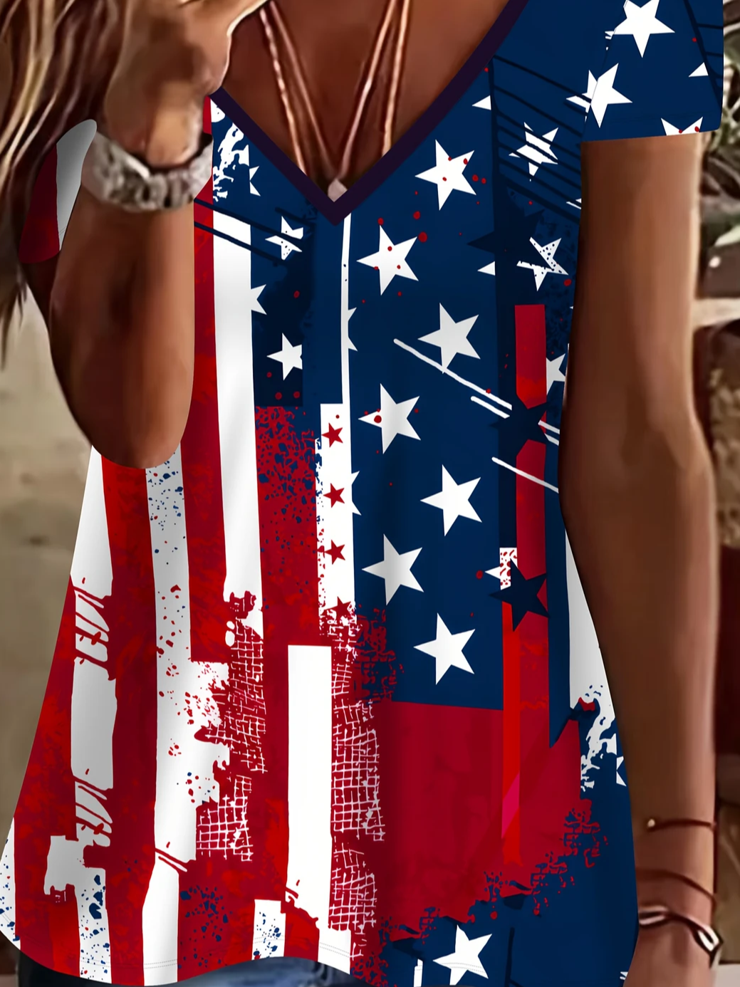 Women's Independence Day Printed Casual V-Neck Short Sleeve T-Shirt