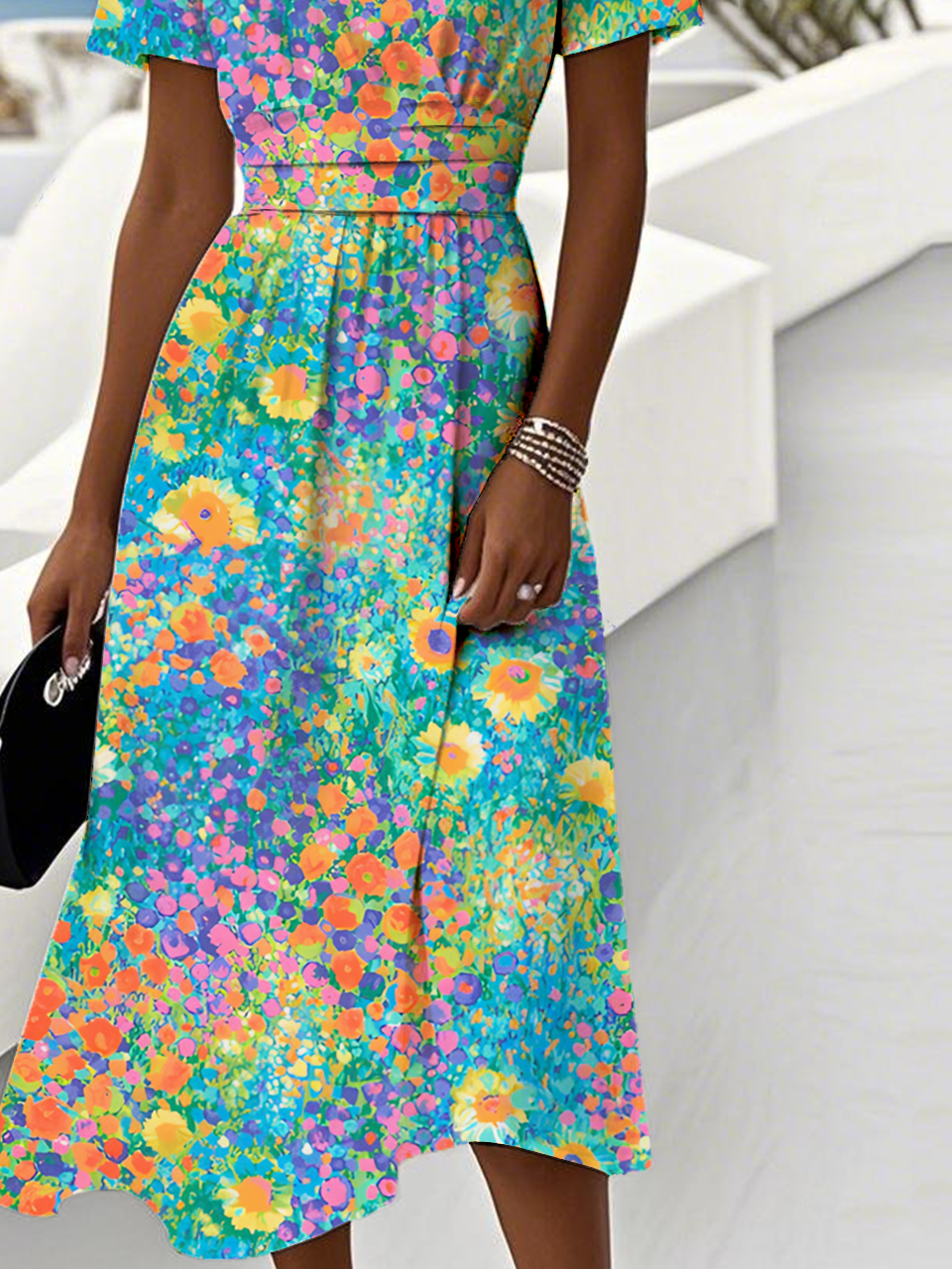 Casual Floral V Neck Regular Fit Dress