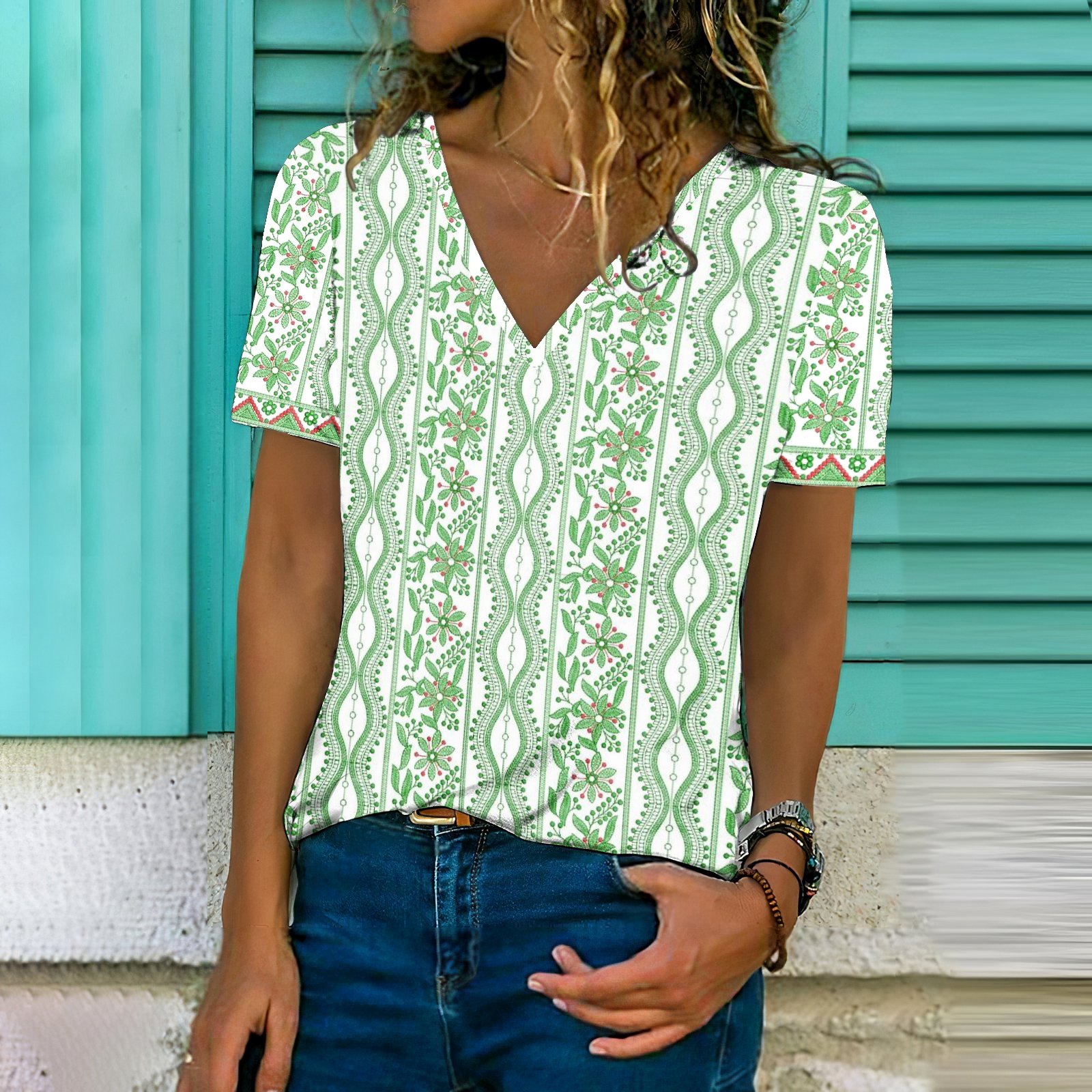 Cotton Casual V Neck Regular Fit T-Shirt