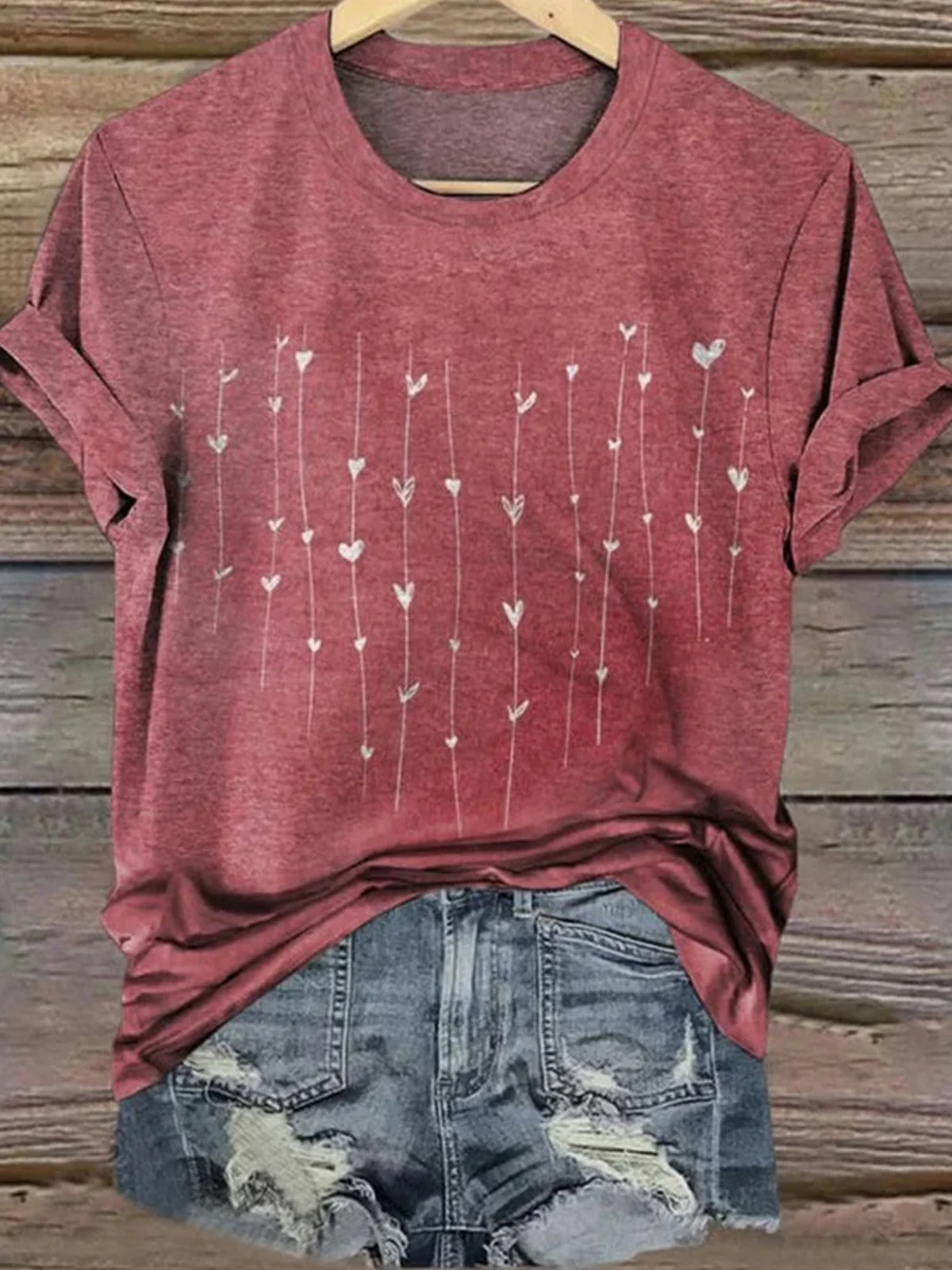 Vintage Crew Neck Geometric Cotton T-Shirt