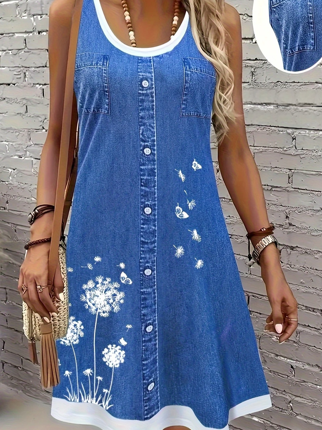 Regular Fit Crew Neck Dandelion Vintage Dress