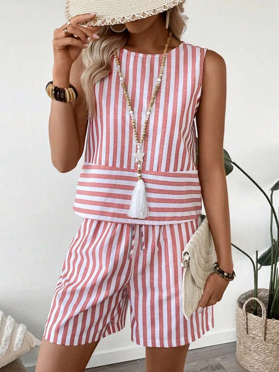 Crew Neck Striped Casual Loose Two-Piece Set