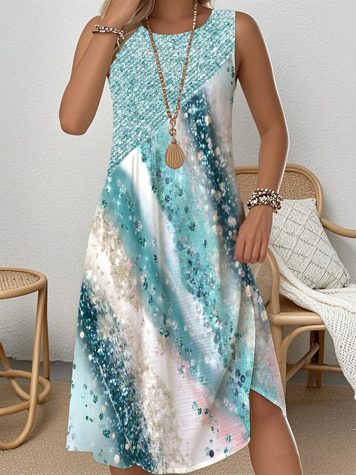 Gradient Pattern Simple Crew Neck Dress