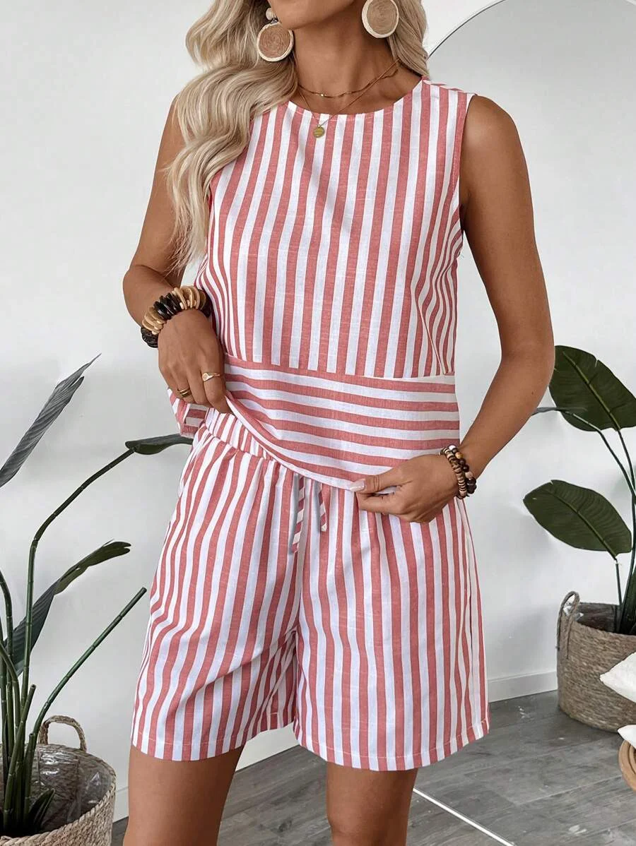 Crew Neck Striped Casual Loose Two-Piece Set