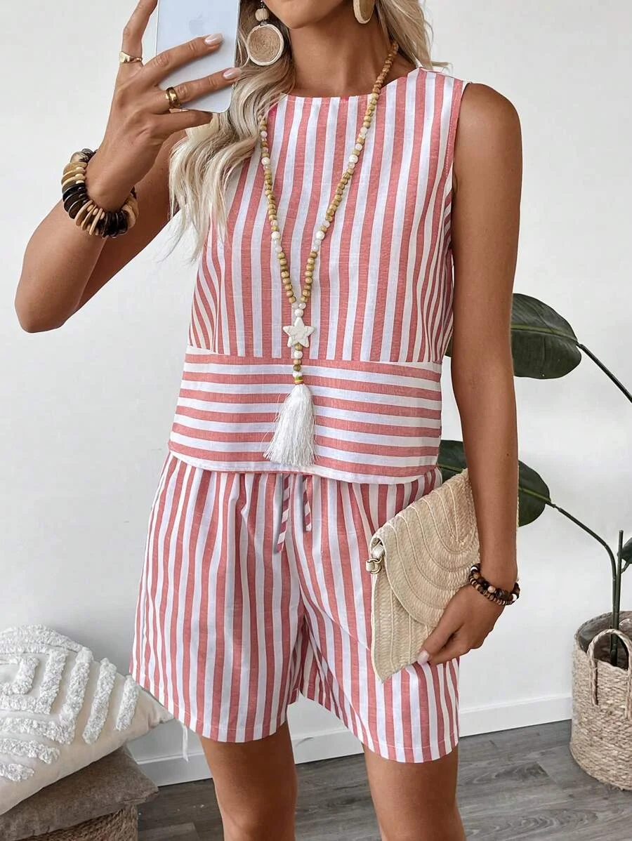 Crew Neck Striped Casual Loose Two-Piece Set