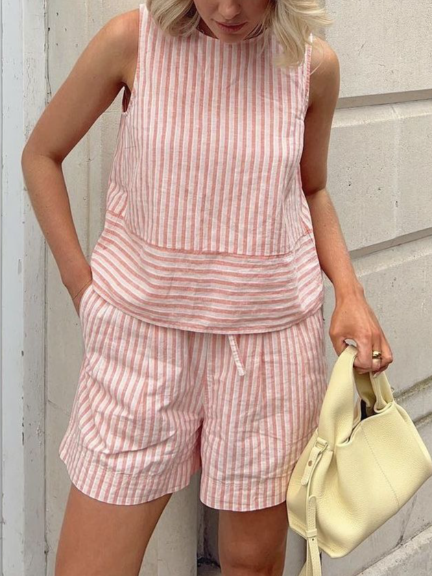 Crew Neck Striped Casual Loose Two-Piece Set