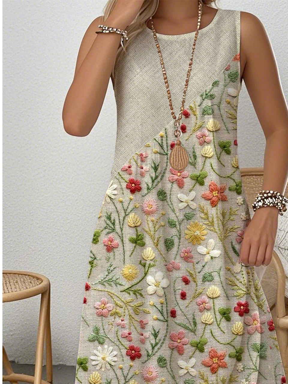 Casual Multicolor Block Crew Neck Loose Dress