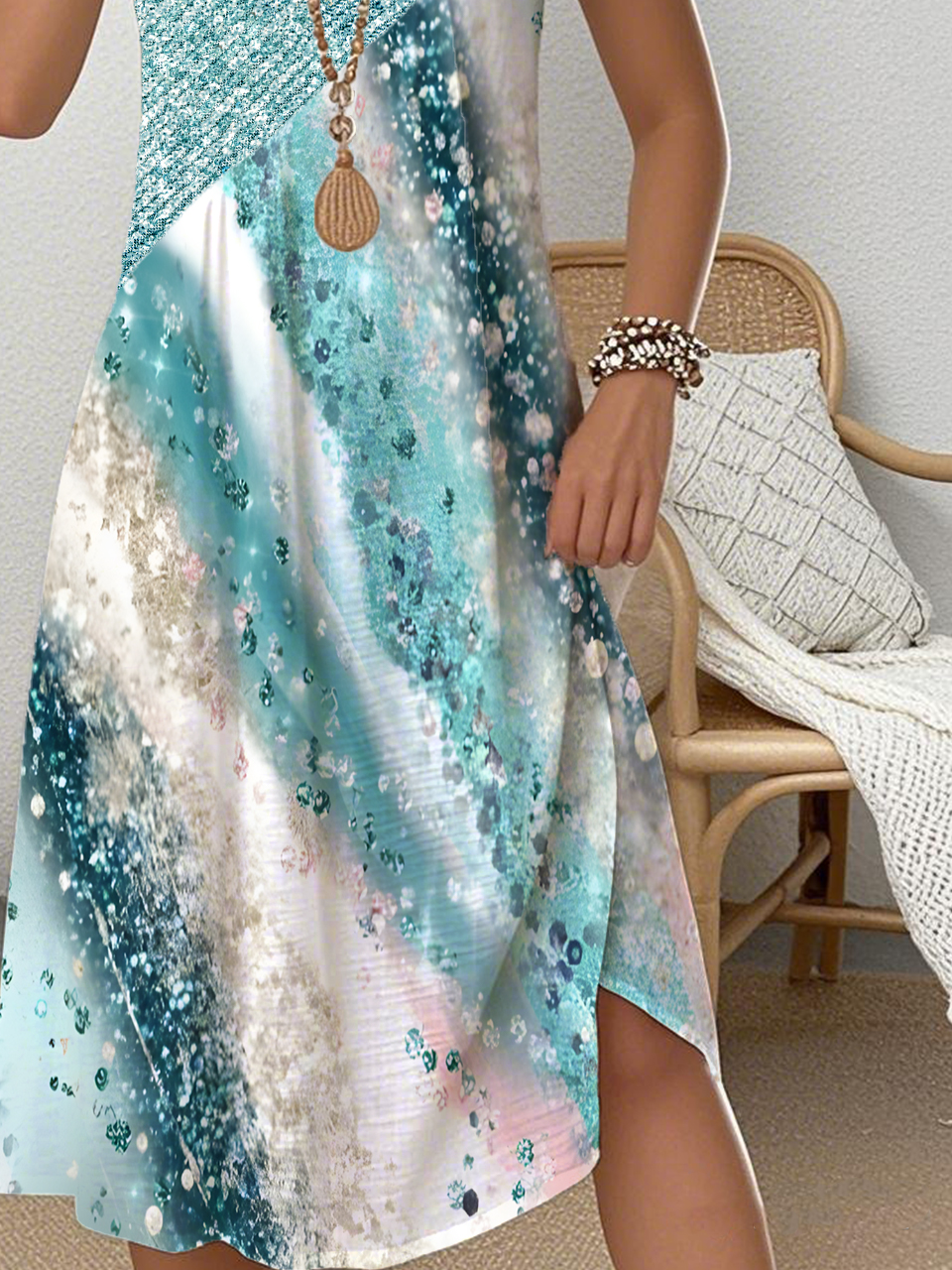 Gradient Pattern Simple Crew Neck Dress