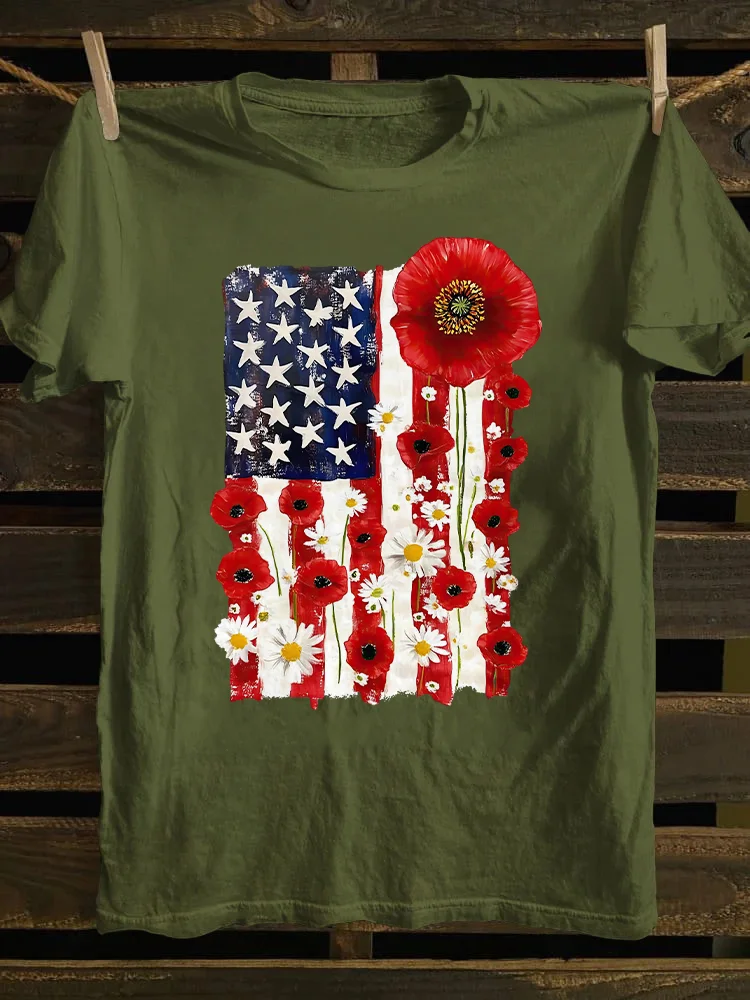 American Flag Floral 4th Of July T-shirt